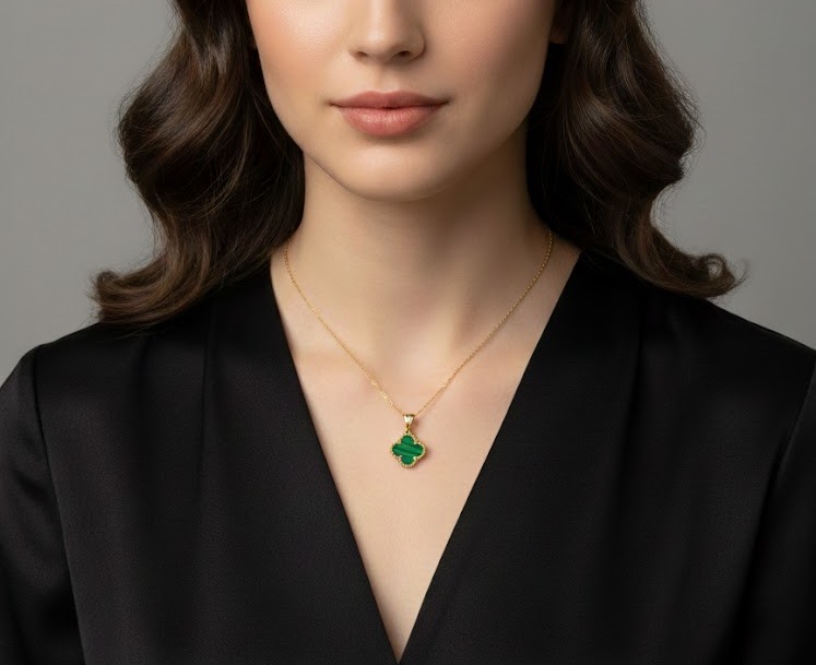 BYEZO 14K 2,12 GR YEŞİL ONE CLEEF KOLYE