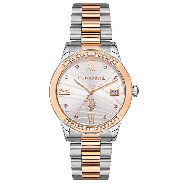 U.S. POLO GÜMÜŞ-ROSE TAŞLI KADIN KOL SAATİ