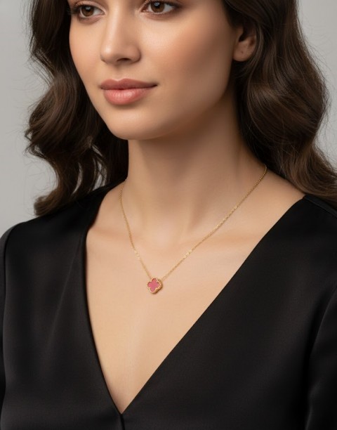 BYEZO 14K 2,28GR KIRMIZI ONE CLEEF KOLYE