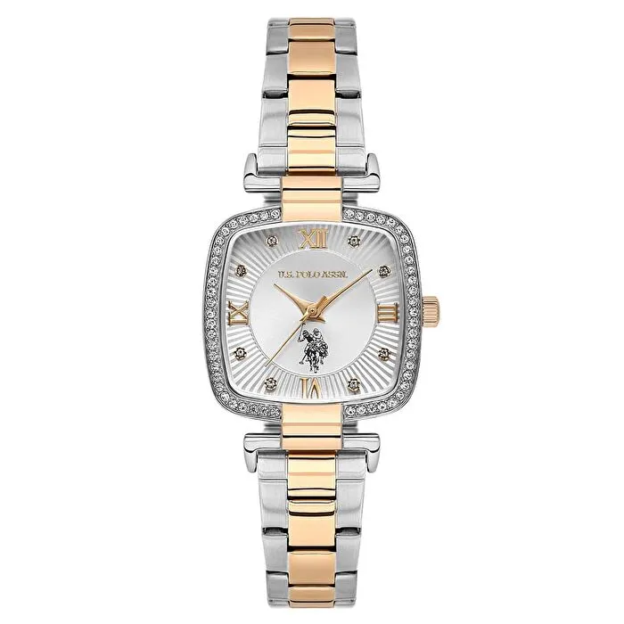 U.S. POLO ROSE GÜMÜŞ, KARE TAŞLI KASA KADIN KOL SAATİ