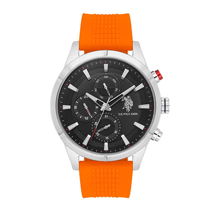 U.S. POLO SİYAH KADRAN , TURUNCU SİLİKON ERKEK KOL SAATİ